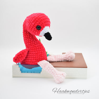 Gehaakte flamingo met Wolans Bunny Baby garen