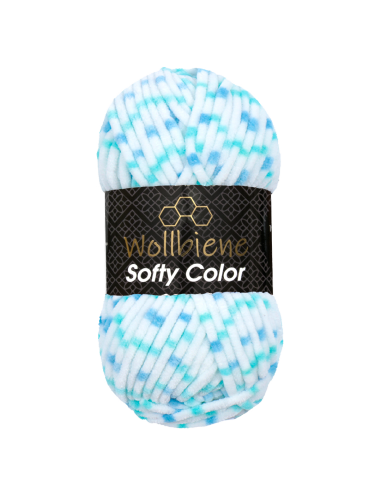 Wollbiene Softy Color Chenille garen kleur 110 wit blauw turquoise