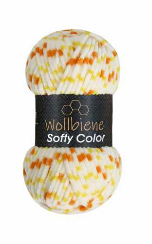 Wollbiene Softy Color Chenille garen kleur 116 wit oranje geel