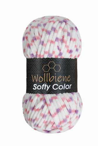 Wollbiene Softy Color Chenille garen kleur 112 wit roze paars