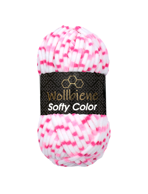 Wollbiene Softy Color Chenille garen kleur 113 wit roze roze