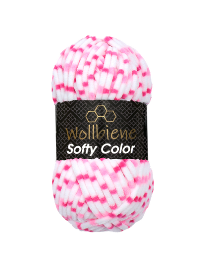 Wollbiene Softy Color Chenille garen kleur 113 wit roze roze